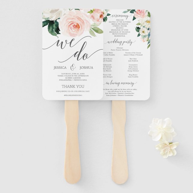 Blushing Blooms Hochzeitsprogramm Fans von Blume Fächer