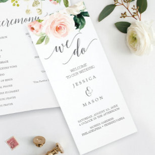 Blushing Blooms Tri-Fold Hochzeitsprogramm