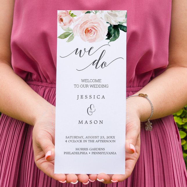 Blushing Blooms Trifold Wedding Program Foto Flyer (Von Creator hochgeladen)