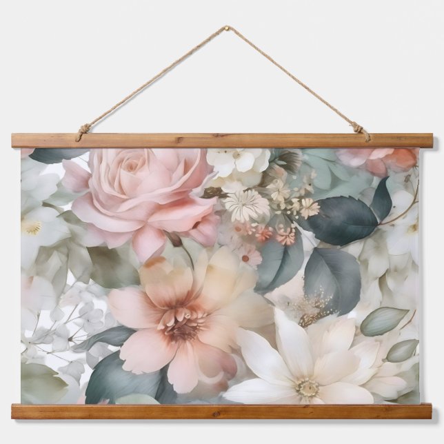 Blushing Bridal Ballet Botanisch Wandteppich Mit Holzrahmen (Vorne)