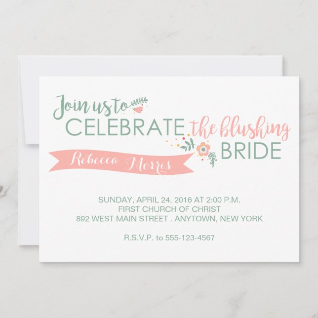 Blushing Bride Shower Einladung (Vorderseite)