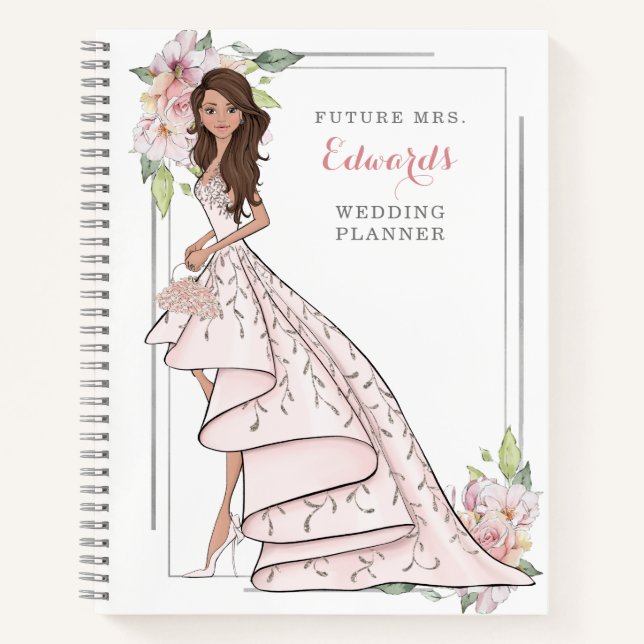 Blushing Bridge in Gown Wedding Planner Notebook Notizbuch (Vorderseite)