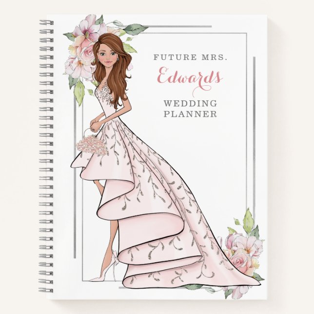 Blushing Bridge in Gown Wedding Planner Notebook Notizbuch (Vorderseite)