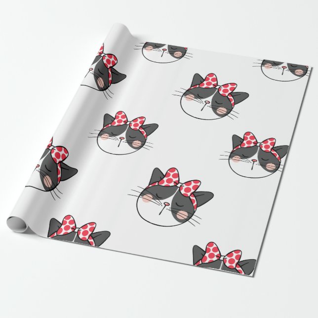 Blushing Cat Bow Geschenkpapier (Ungerollt)