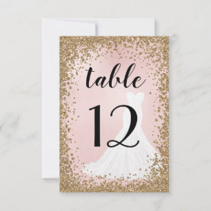 Blushing Glitzer Bridress Tischnummer Card