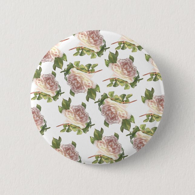 Blushing Ivory Peach Rose Button (Vorderseite)