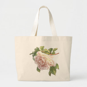 Blushing Ivory Peach Rose Jumbo Stoffbeutel