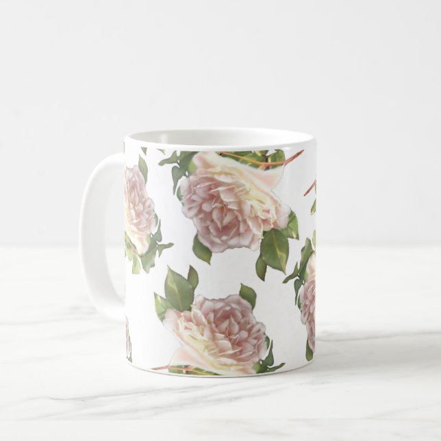 Blushing Ivory Peach Rose Kaffeetasse (Vorderseite Links)