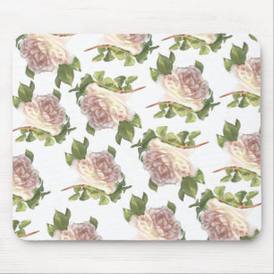 Blushing Ivory Peach Rose Mousepad