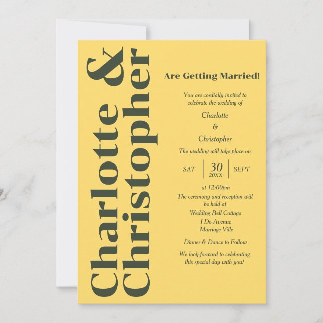 Blushing Liebe - Sunshine Yellow Moderne Einladung (Vorderseite)