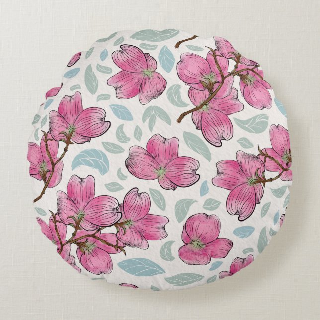 Blushing Orchid Round Pillow – Petal Party Vibe Rundes Kissen (Vorderseite)