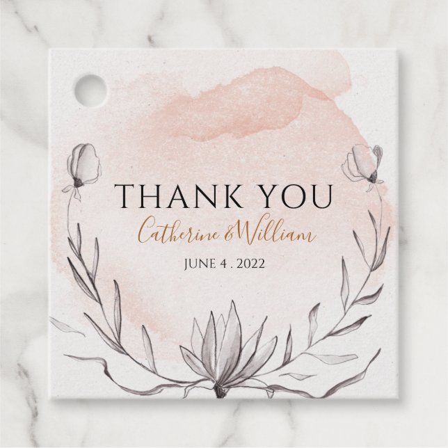 Blushing Peach Floral Wreath Wasserfarbe Geschenkanhänger (Vorderseite)