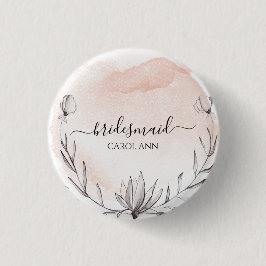 Blushing Peach Wassercolor Bridesaid Button