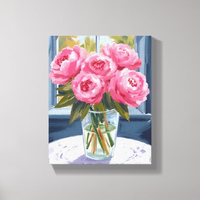 Blushing Peony Bouquet | Pink Flower Painting Leinwanddruck (Vorderseite)