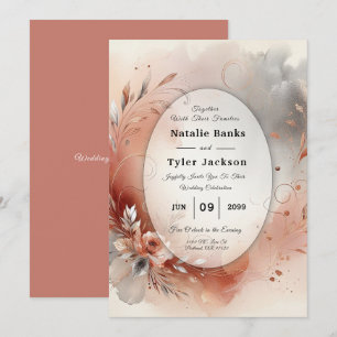 Blushing Petals und Silver Wirbel Hochzeit Einladung