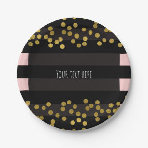 Blushing Pink & Black Stripes Gold Imitate Foil Do Pappteller