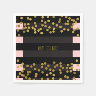 Blushing Pink & Black Stripes Gold Imitate Foil Do Serviette