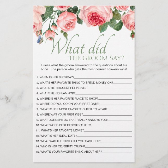 Blushing Pink Floral Game, was würde der Groom sag Flyer (Vorne)