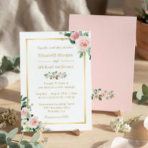 Blushing Pink Floral Gold Rahmen Elegante Hochzeit