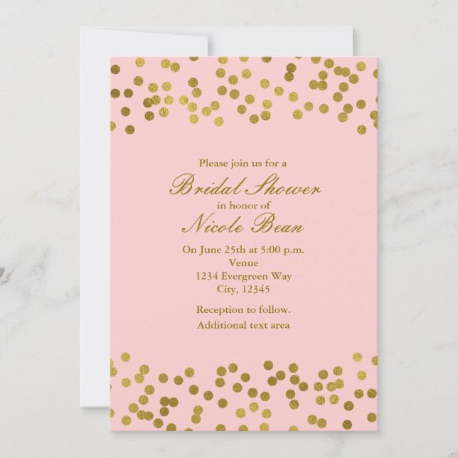 Blushing Pink & Gold Imitate Foil Confetti Dots Einladung (Vorderseite)
