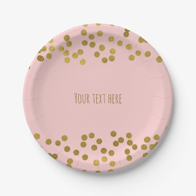 Blushing Pink & Gold Imitate Foil Confetti Dots Pappteller (Vorderseite)