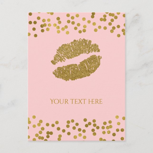 Blushing Pink & Gold Imitate Foil Confetti Dots Postkarte (Vorderseite)