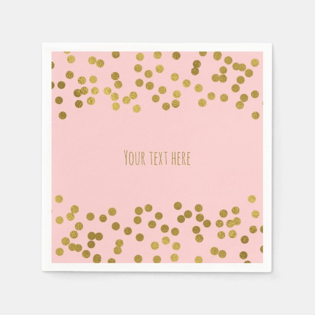 Blushing Pink & Gold Imitate Foil Confetti Dots Serviette (Vorderseite)
