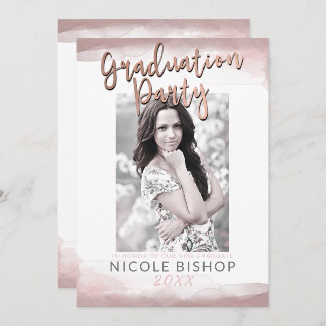 Blushing Pink Moderne Chic Blush Graduation Party Einladung (Vorne/Hinten)