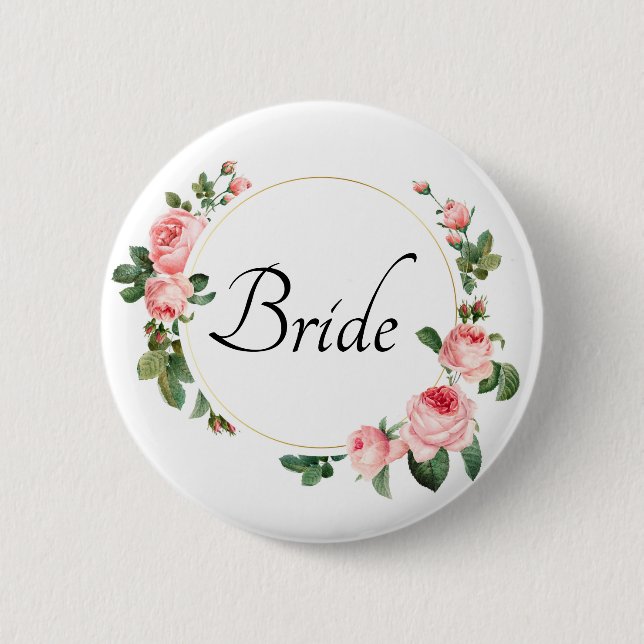Blushing Pink Rose Bride Button (Vorderseite)