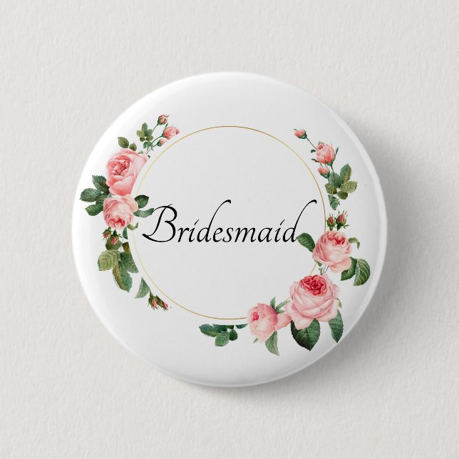 Blushing Pink Rose Bridesmaid Button (Vorderseite)