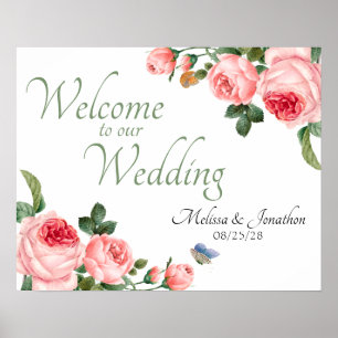Blushing Pink Rose Floral Elegante Hochzeit Poster