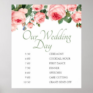 Blushing Pink Rose Floral Wedding Plan Poster