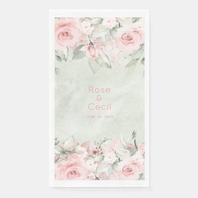 Blushing Pink Roses Hochzeitsessen Napkins Serviette (Vorderseite)