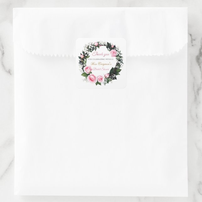 Blushing Romance: Pink Rose Brautparty Vielen Dank Quadratischer Aufkleber (Tasche)