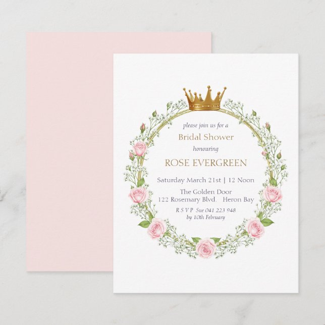 Blushing Romance: Pink Roses and Baby’s Breathe Einladung (Vorne/Hinten)