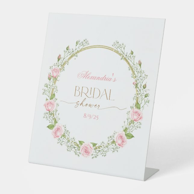 Blushing Romance: Pink Roses & Baby’s Breathe Sockelschild (Vorderseite)