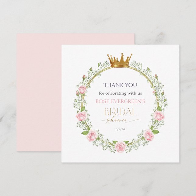 Blushing Romance: Rosa Rosen und Baby's Breathe Dankeskarte (Vorne/Hinten)