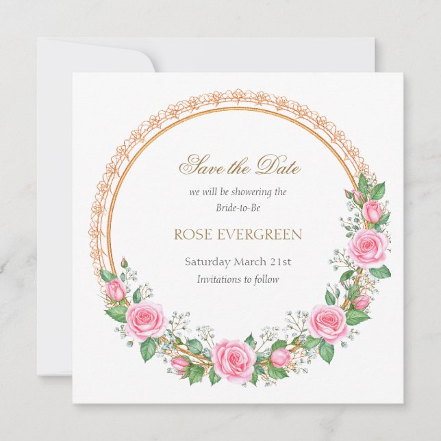 Blushing Romance: Rosa Rosen und Baby's Breathe Save The Date (Vorderseite)