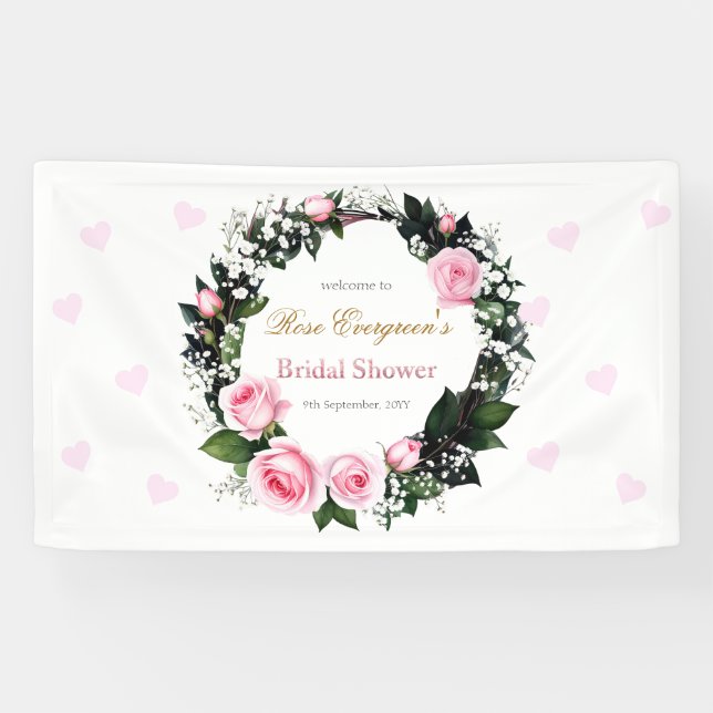 Blushing Romance: Rosenrosen-Brautparty Banner (Horizontal)
