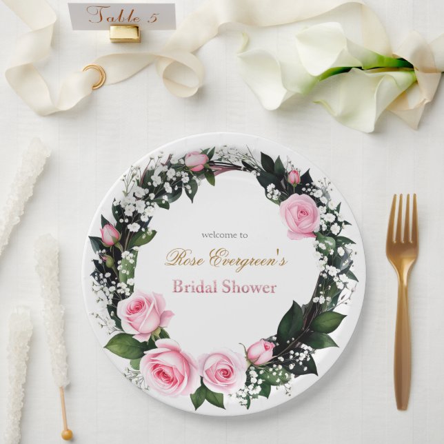 Blushing Romance: Rosenrosen-Brautparty Pappteller (Hochzeit)