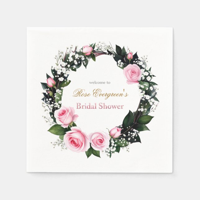 Blushing Romance: Rosenrosen-Brautparty Serviette (Vorderseite)