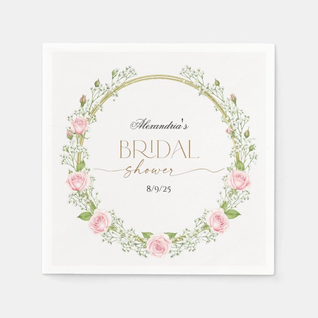 Blushing Romance: Roses & Baby's Breathe Serviette (Vorderseite)