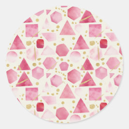 Blushing Rose & Berry Watercolor Geometric Pattern Runder Aufkleber
