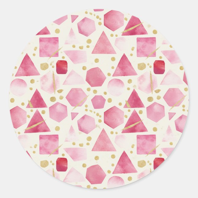 Blushing Rose & Berry Watercolor Geometric Pattern Runder Aufkleber (Vorderseite)