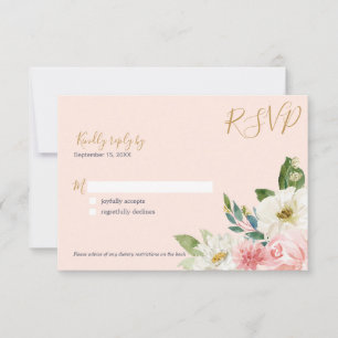 Blushing Rose Blush Pink Navy White Floral Wedding RSVP Karte