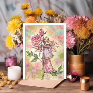 Blushing Rose Fairy Wasserfarbe Kunst Karte