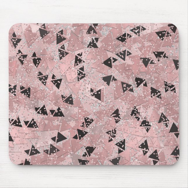 Blushing Rose Pink Gold & Black Triangle Muster Mousepad (Vorne)