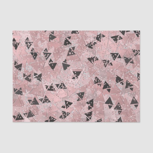 Blushing Rose Pink Gold & Black Triangle Muster Seidenpapier (Vorderseite)