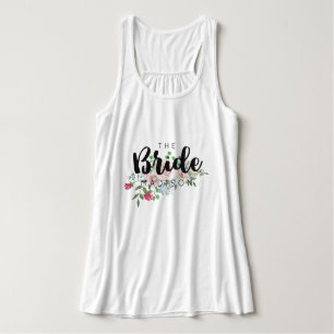 Blushing Rose Watercolor Floral Wedding Bridge Tank Top
