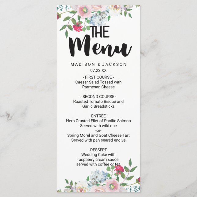 Blushing Rose Watercolor Floral Wedding Menu Menükarte (Vorderseite)